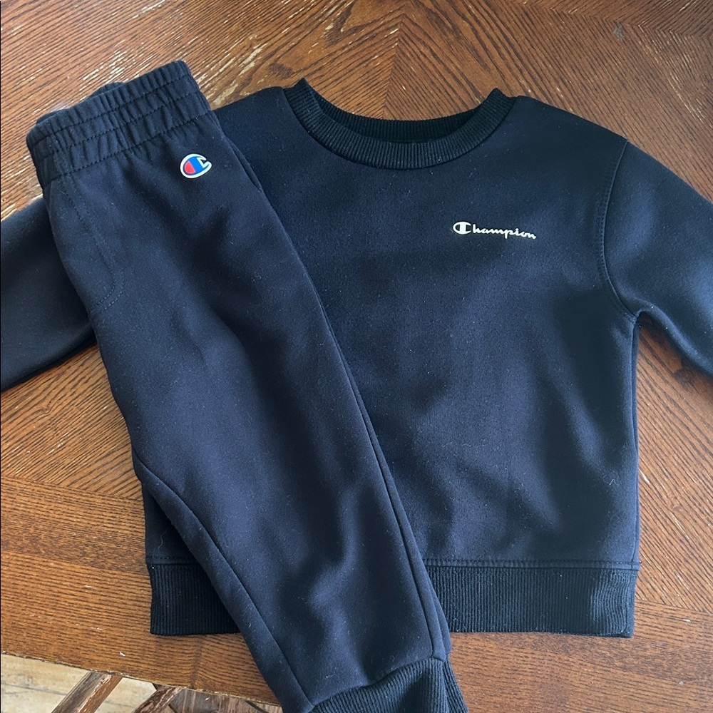 Champion Kids Black Sweatpants & Top Set with Logo